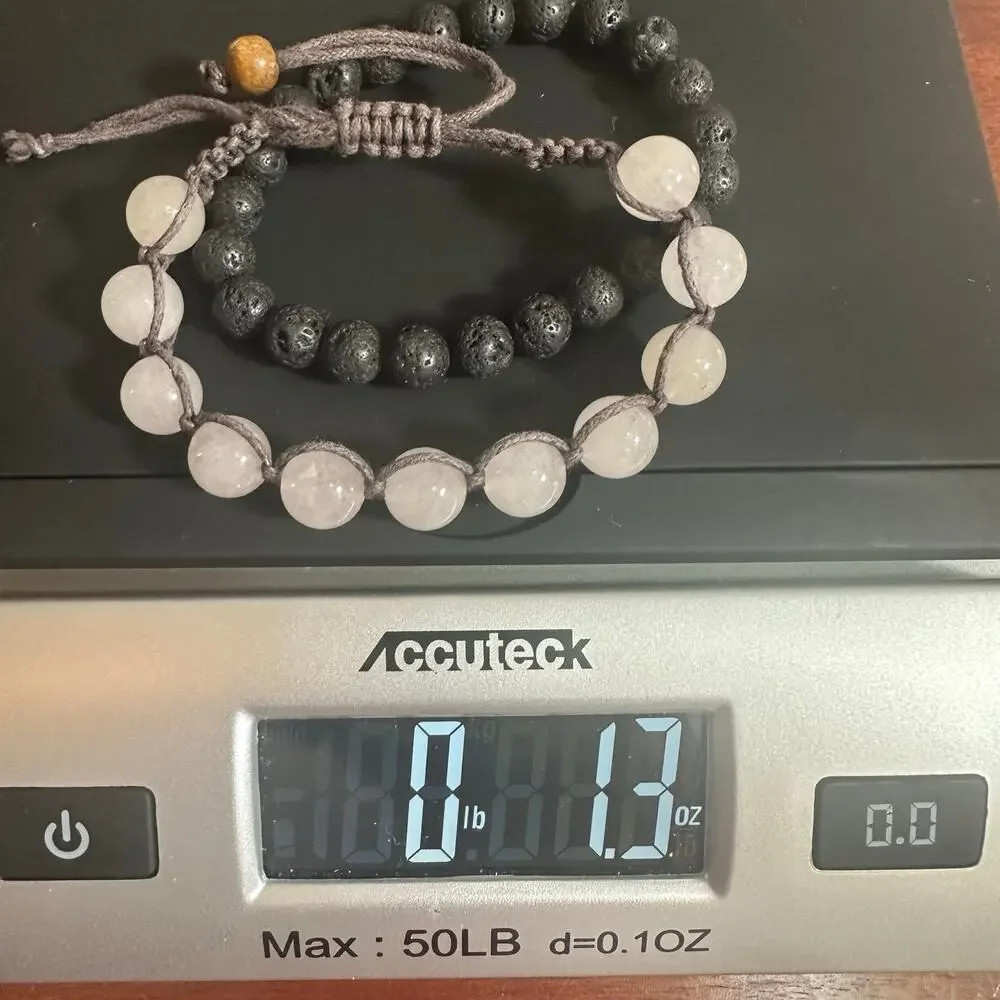 Rose Quartz Shamballa Bracelet Boho Bracelet Lot of 2 Black Lava Stone Beads